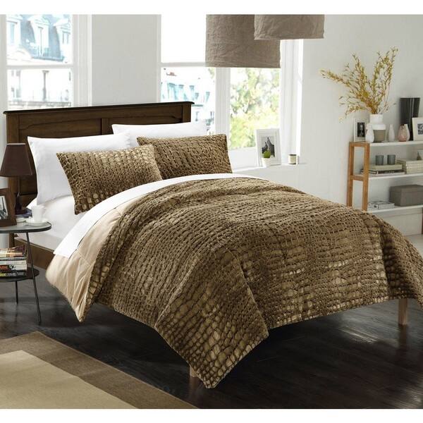Shop Chic Home Caimani Gold Faux Fur Queen 3 Piece Comforter Set