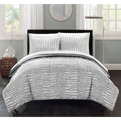 Silver Orchid Monroe Grey Faux Fur Queen 3-piece Comforter Set