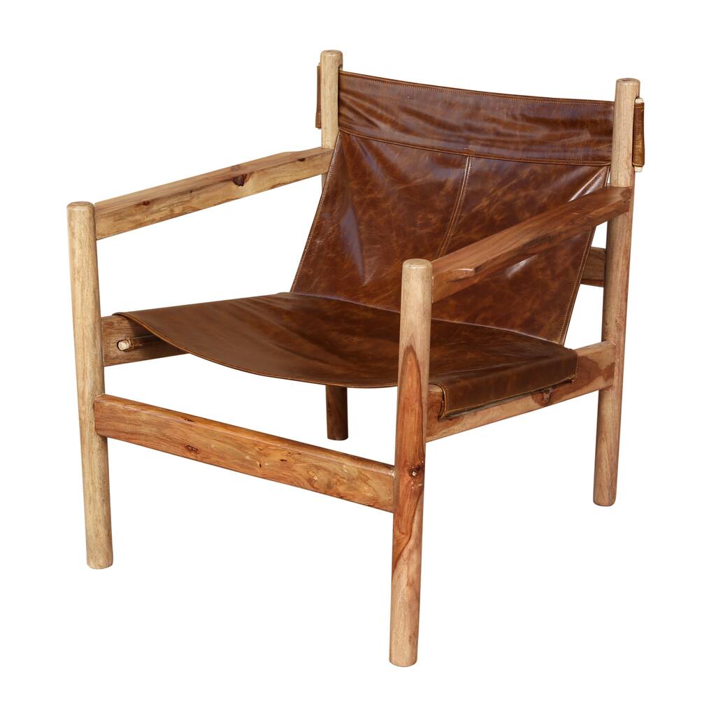 Handmade Wanderloot Genoa Solid Sheesham and Leather Sling Chair (India) - 30"H x 26"D x 27"W