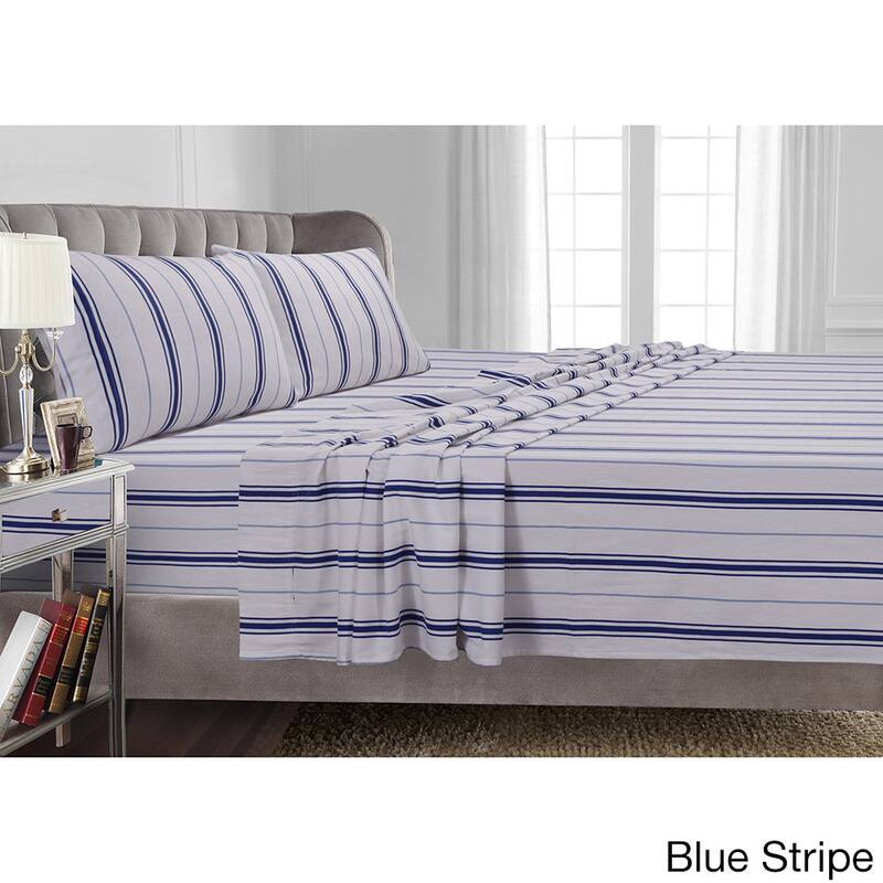 Flannel 170-GSM Printed Pillowcases (Set of 2) - Stripe / Blue - King