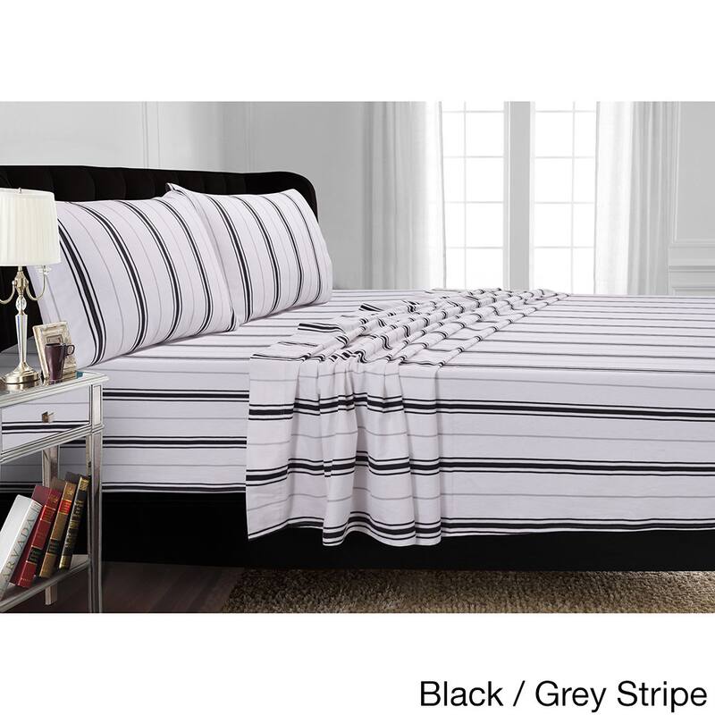 Flannel 170-GSM Printed Pillowcases (Set of 2) - Stripe / Black Grey - Standard