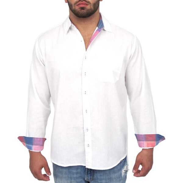Giorgio Men's Tailored Fit White Solid Linen Blend Brato Casual Shirt ...
