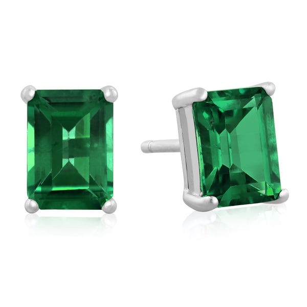 2 1 Tgw Emerald Cut Created Earrings In Sterling 2 1 Tgw Emerald Cut Created Earrings In Sterling Silver Green