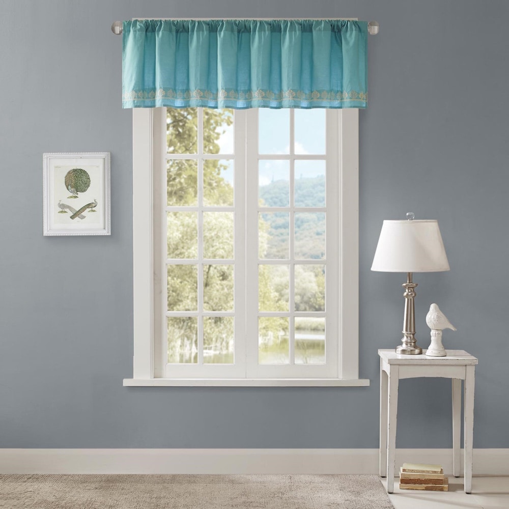 Madison Park Tara Cotton Embroidered Lined Valance With Rod Madison Park Tara Cotton Embroidered Lined Valance With Rod Pocket Finish
