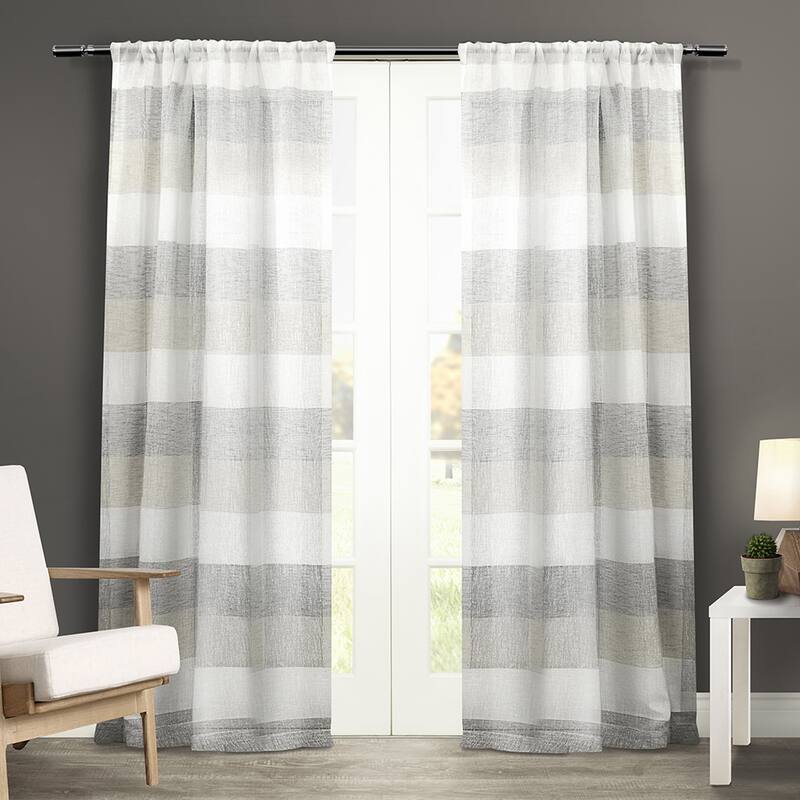 Porch & Den Ocean Stripe Sheer Curtain Panel Pair with Rod Pocket