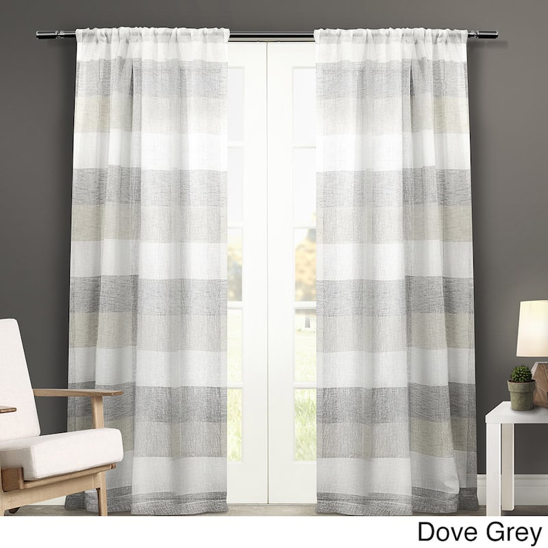 Porch & Den Ocean Stripe Sheer Curtain Panel Pair with Rod Pocket