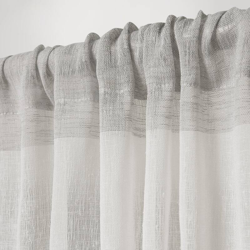 Porch & Den Ocean Stripe Sheer Curtain Panel Pair with Rod Pocket