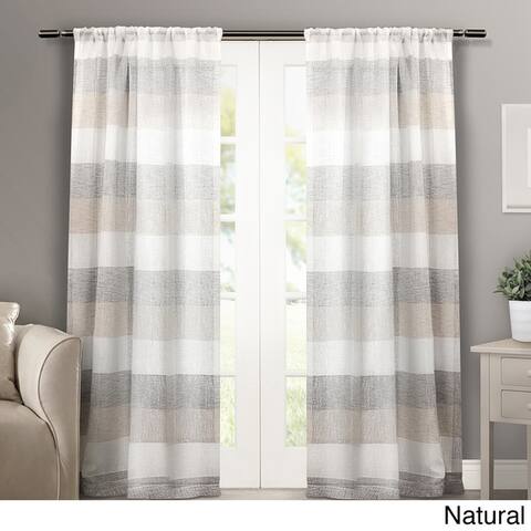 Porch & Den Ocean Stripe Sheer Curtain Panel Pair with Rod Pocket
