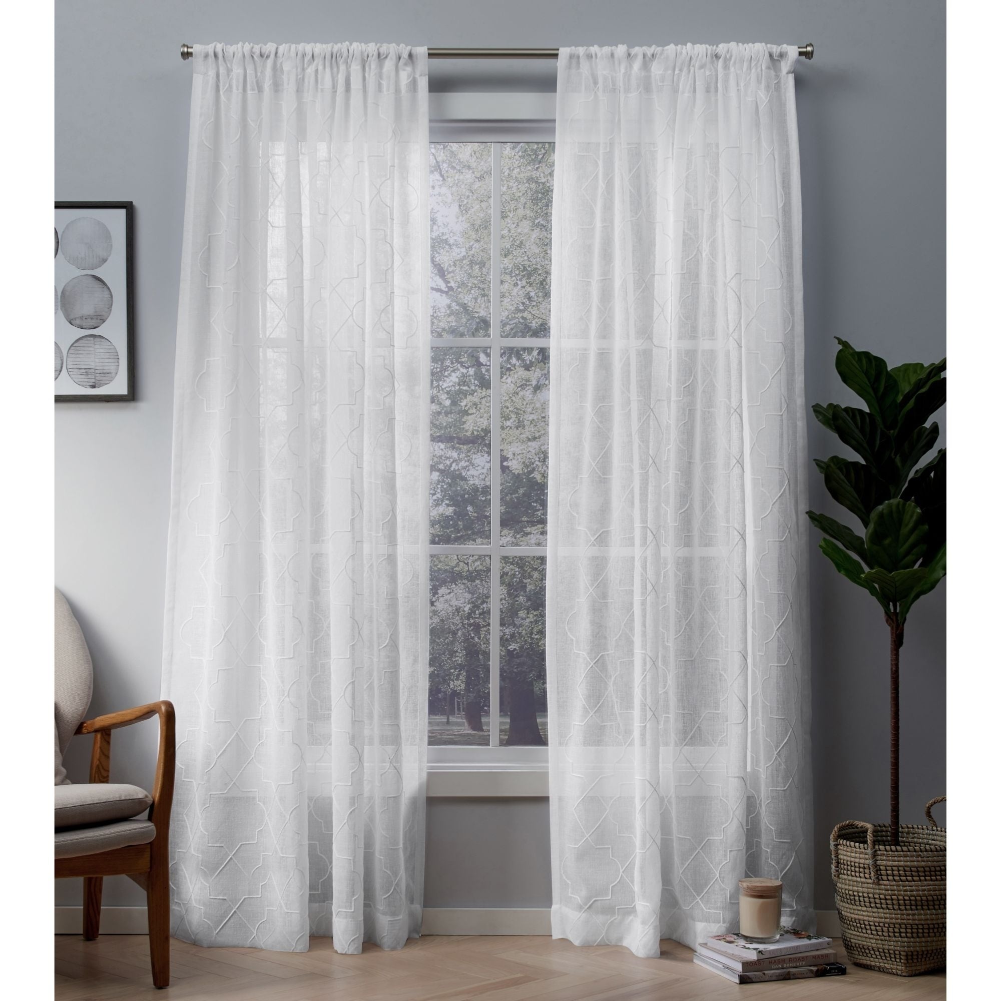 Shop Ati Home Cali Embroidered Sheer Rod Pocket Top Curtain Panel