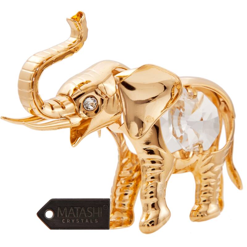 24k Gold Plated Mini Elephant Ornament Made with Genuine Matashi Crystals