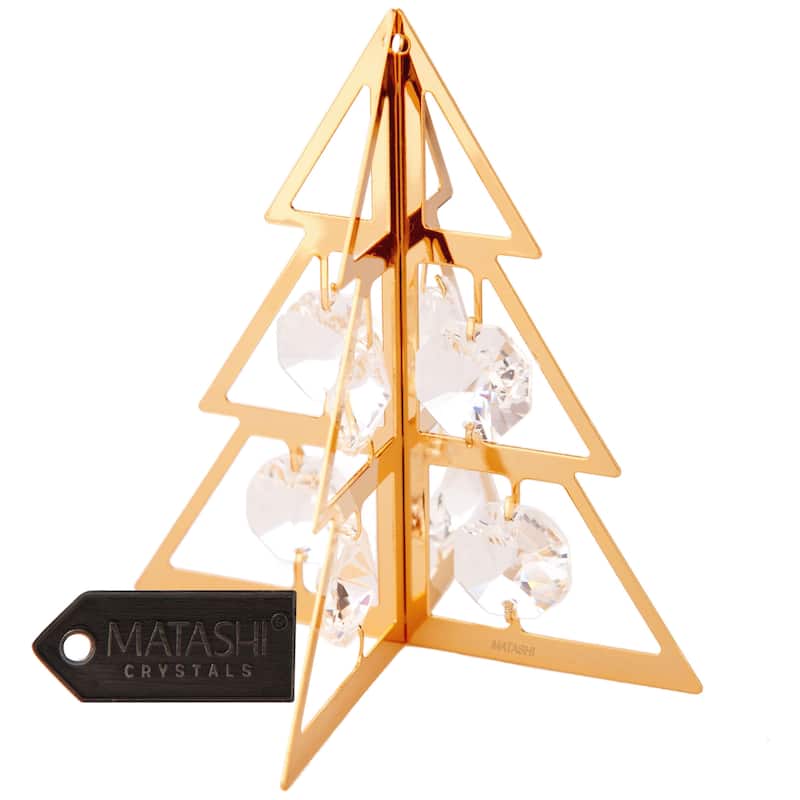 24K Gold Plated Crystal Studded Christmas Tree Ornament Hanging Ornament by Matashi