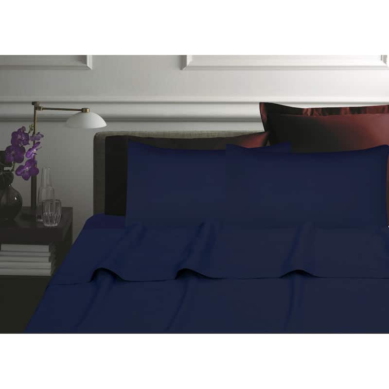 Solid 300 Thread Count Cotton Percale Pillowcases (Set of 2) - Midnight Blue - King