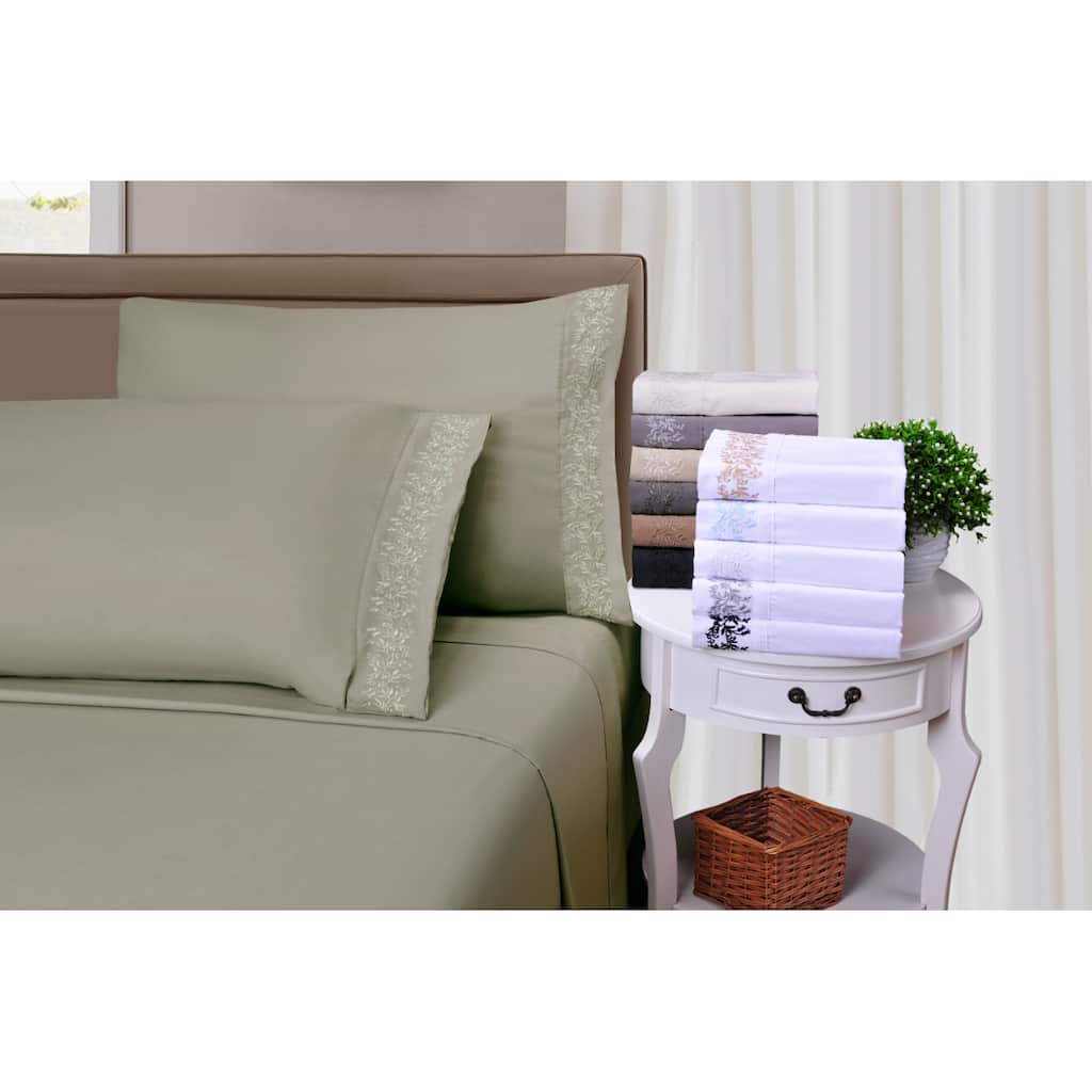 Superior Wrinkle Resistant Embroidered Microfiber Pillowcases (Set of 2)