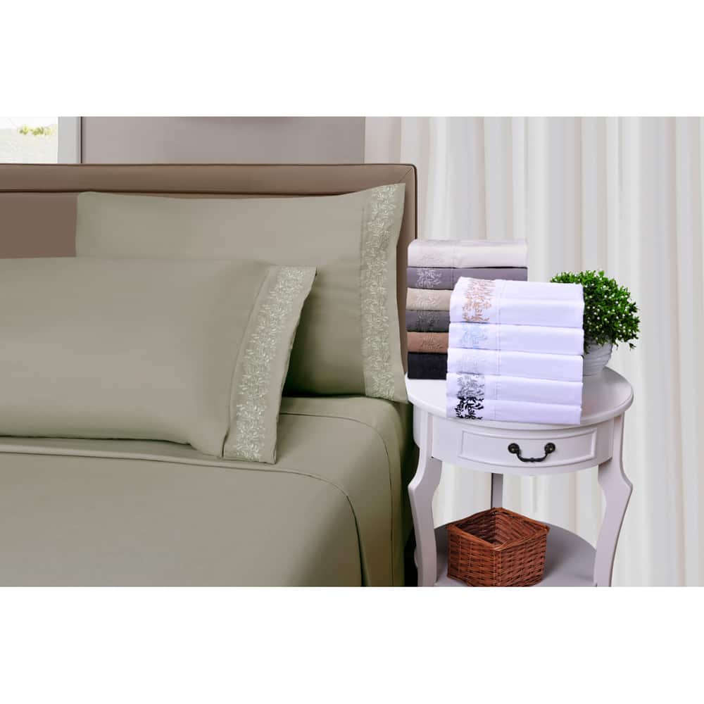 Luxor Embroidered Floral Lace Sheet Set Giftable Box and Pillowcase