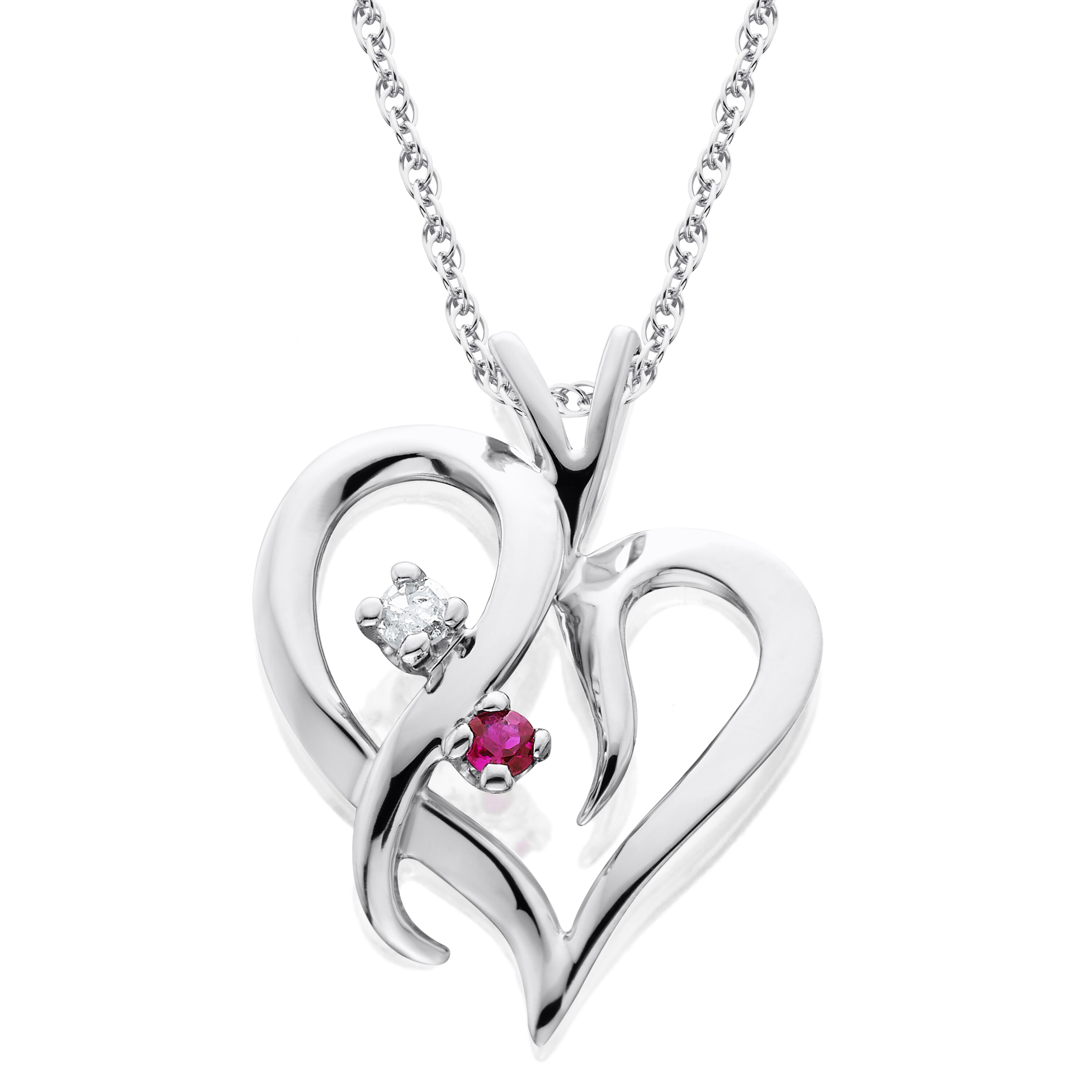 Shop 14k White Gold 1 ct Ruby Or Blue Sapphire Diamond Heart Pendant Necklace I J I2 I3 Overstock N A Red Ruby