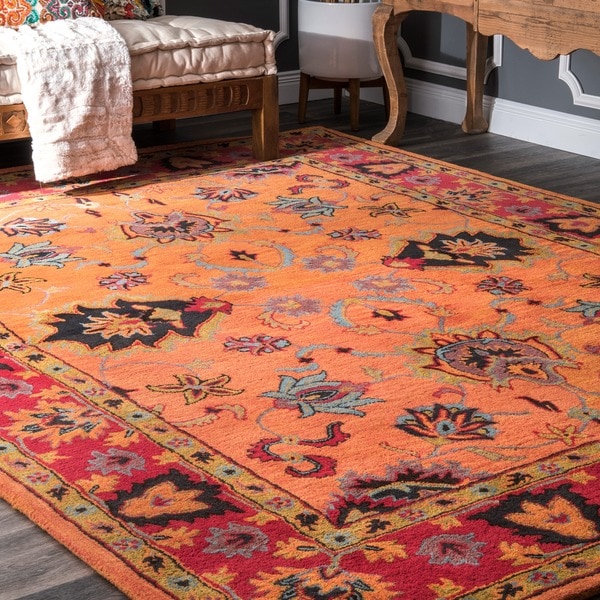 Gracewood Hollow Odyssey Handmade Overdyed Traditional Orange Wool Rug (9'6 x 13'6)