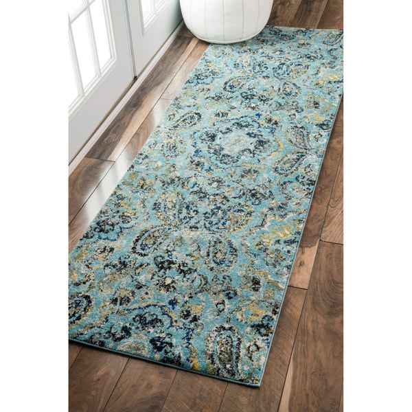 nuLOOM Modern Vintage Paisley Aqua Runner Rug (2'8 x 8') Free
