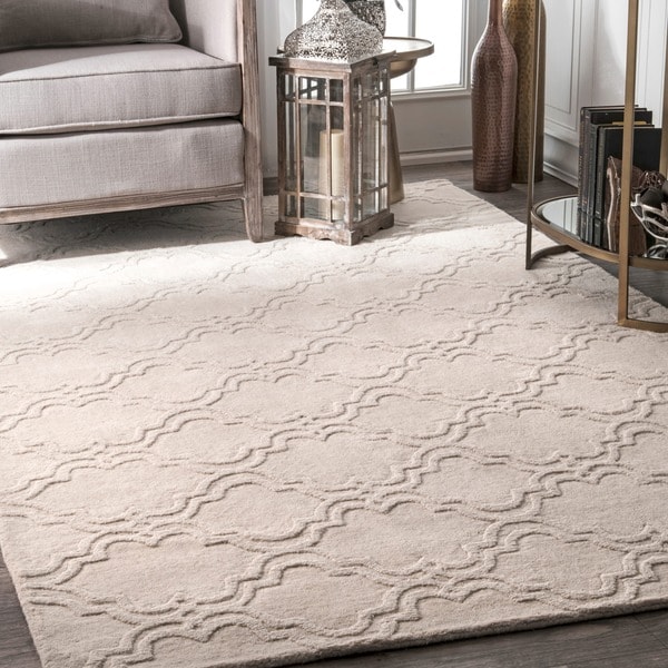 Shop nuLOOM Handmade Modern Trellis Fancy Wool Cream Rug Free