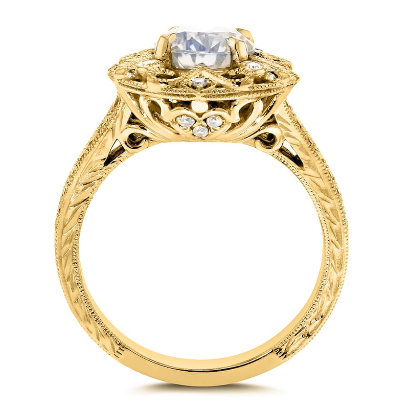 Annello by Kobelli 14k Yellow Gold 1 1/5ct TGW Forever One Moissanite and Diamond Antique Floral Extravagant Engagement Ring
