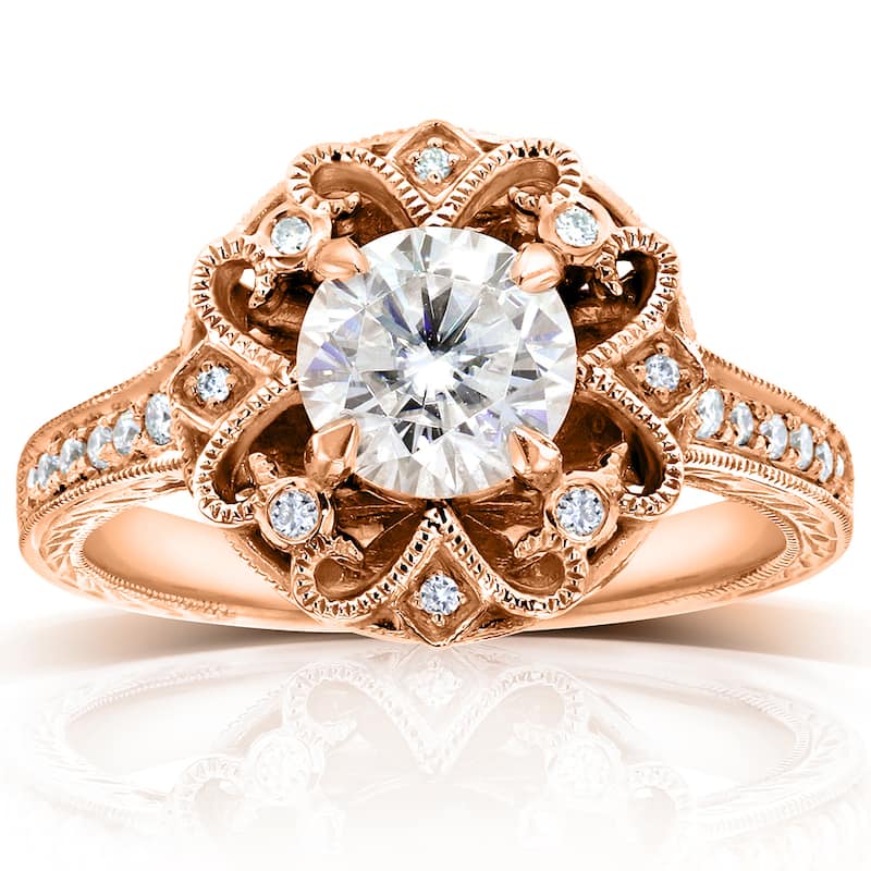 Annello by Kobelli 14k Rose Gold 1 1/5ct TGW Forever One Moissanite and Diamond Antique Floral Extravagant Engagement Ring - 4