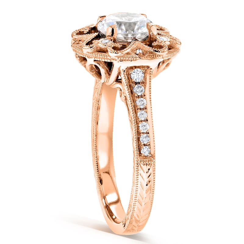 Annello by Kobelli 14k Rose Gold 1 1/5ct TGW Forever One Moissanite and Diamond Antique Floral Extravagant Engagement Ring