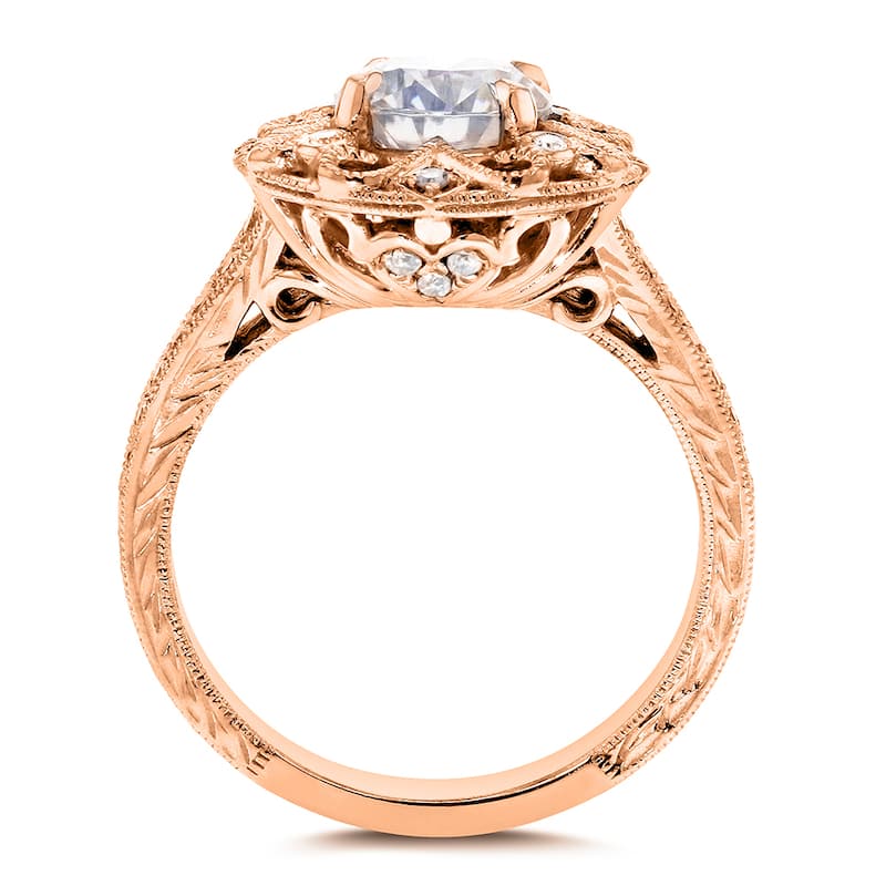 Annello by Kobelli 14k Rose Gold 1 1/5ct TGW Forever One Moissanite and Diamond Antique Floral Extravagant Engagement Ring