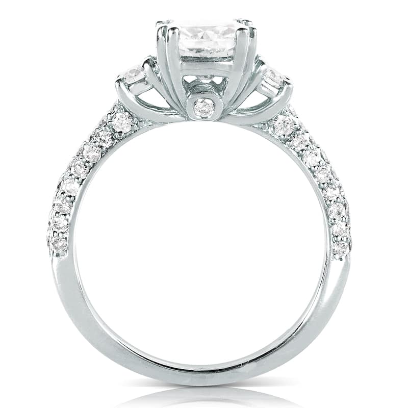 Annello by Kobelli 14k White Gold 1 1/2ct TGW Forever One Cushion Moissanite and Diamond 3 Stone Micro Pave Engagement Ring