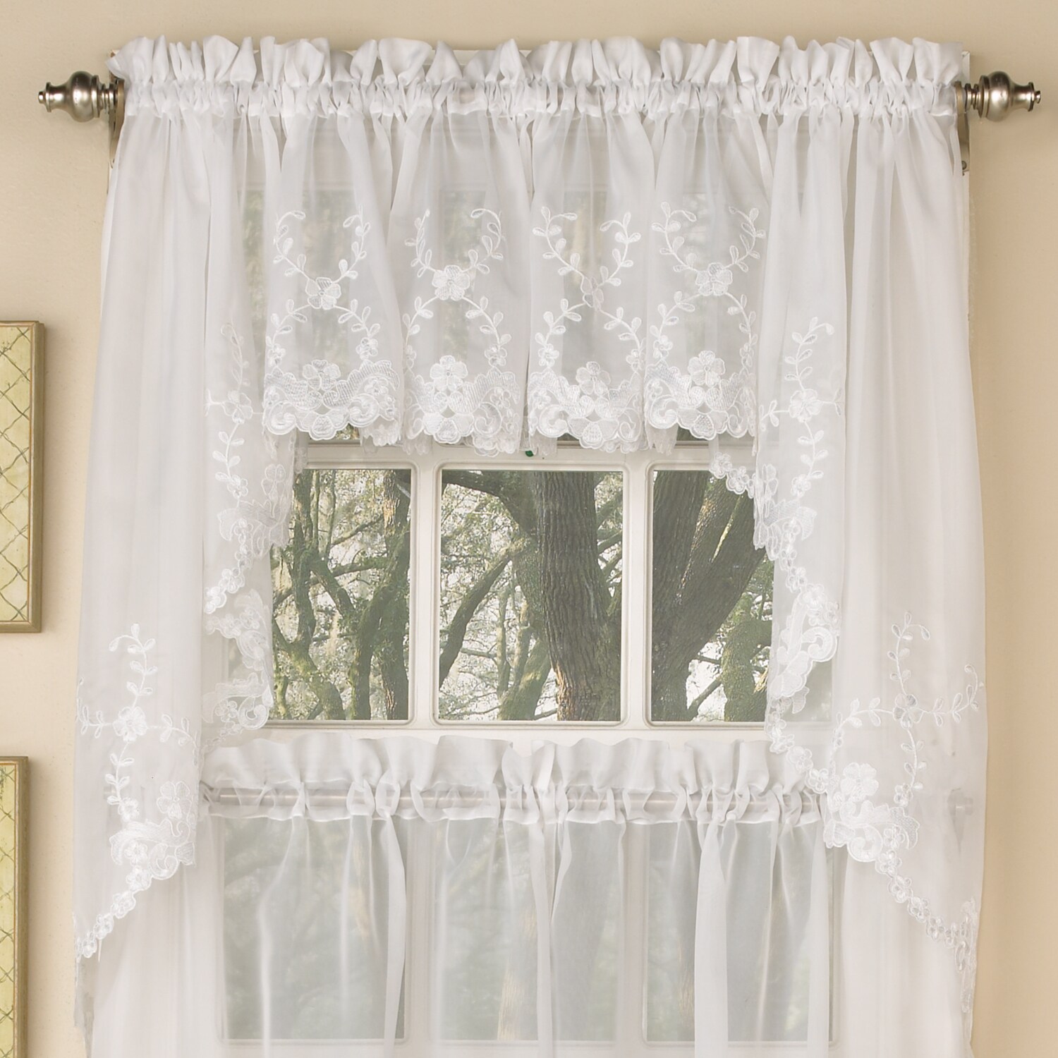 Shop Sheer Voile Embroidered Scrolling Floral Leaf Pattern Window