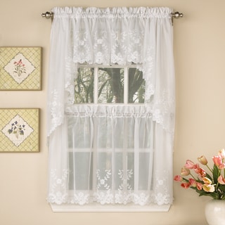 Sheer Voile Embroidered Scrolling Floral Leaf Pattern Window Curtain ...