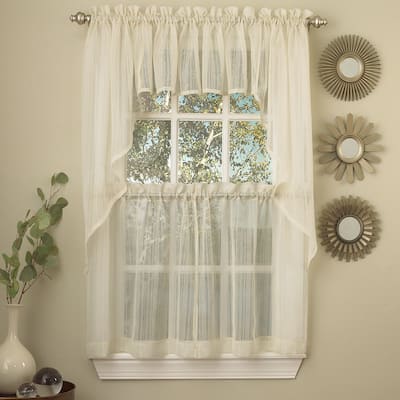 Ivory Micro-Striped Semi Sheer Window Curtain Pieces - Tiers, Valance and Swag Options