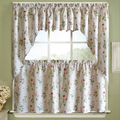 Vibrant Floral Garden Motif Jacquard Window Curtain Pieces