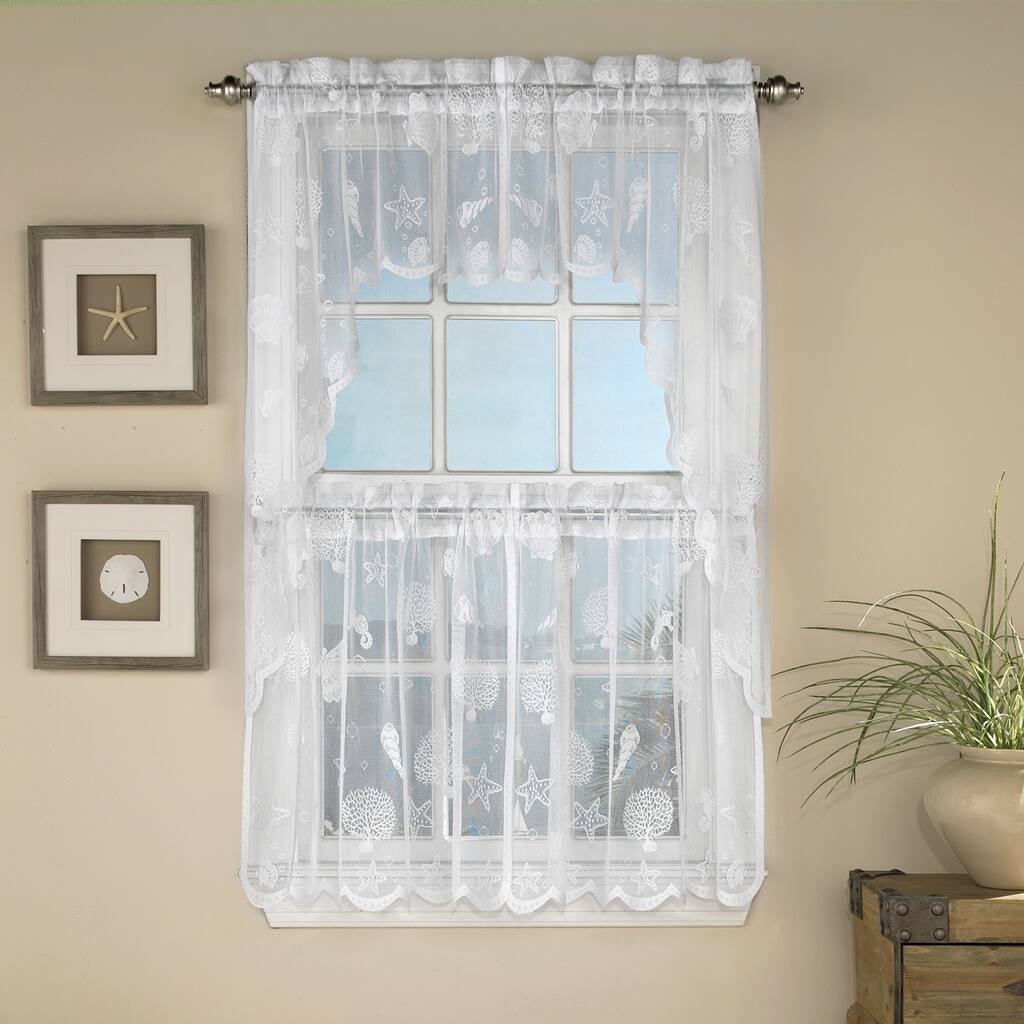 Marine Life Motif Knitted Lace Window Curtain Pieces