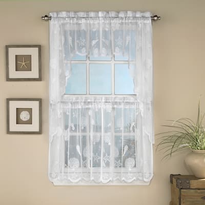 Marine Life Motif Knitted Lace Window Curtain Pieces