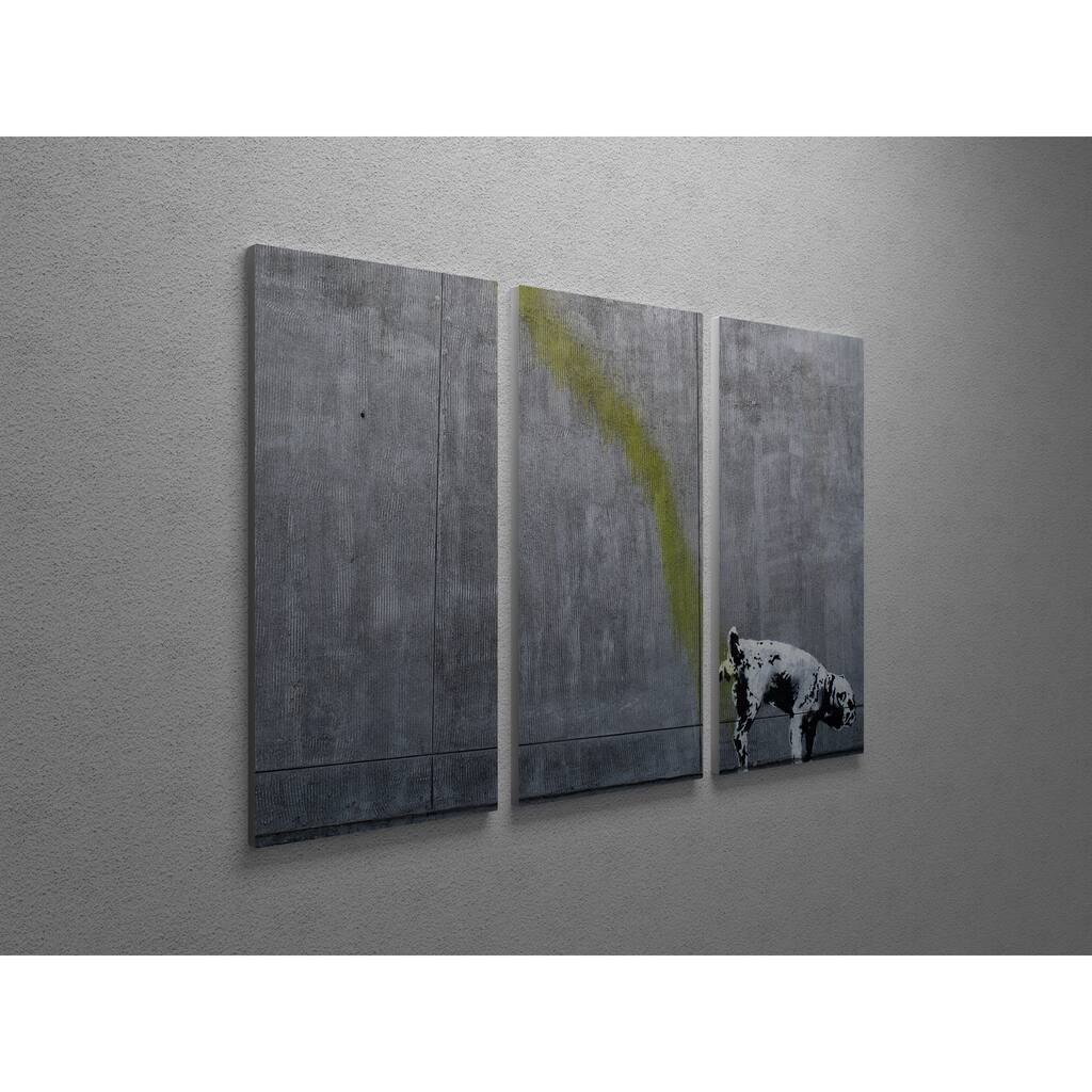 'Banksy 'Pissing Dog' Triptych Gallery Wrapped Canvas Wall Art - Grey