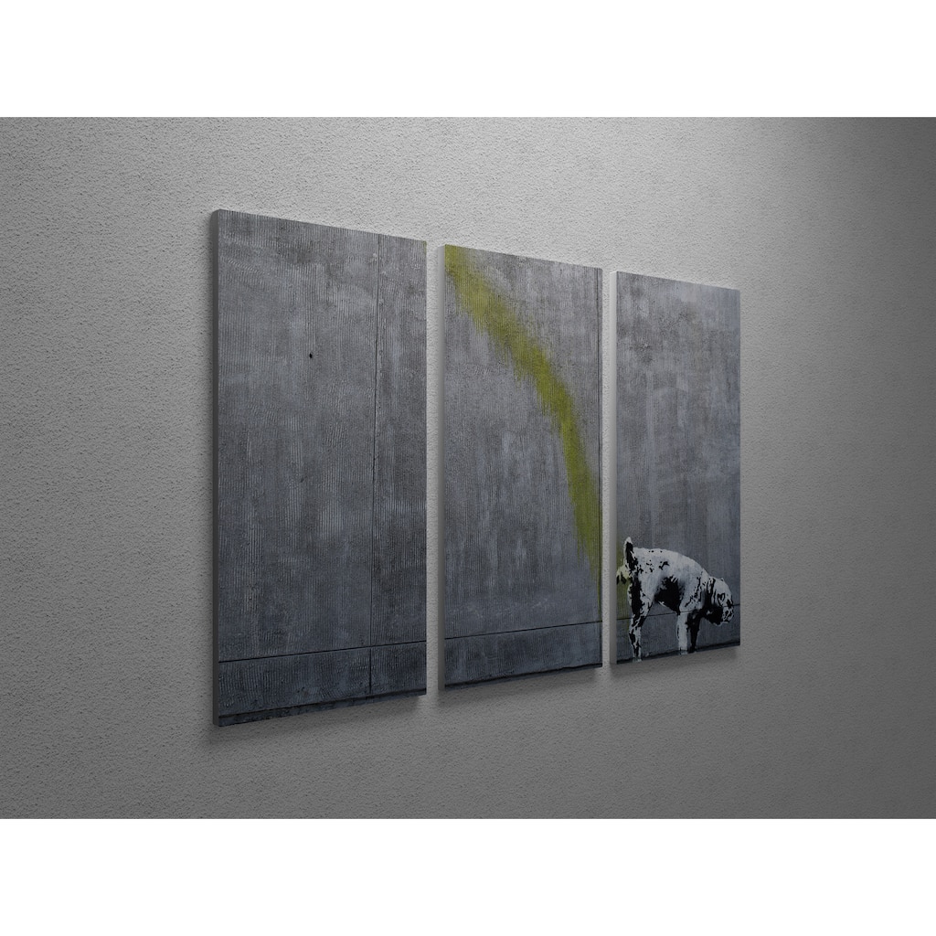'Banksy 'Pissing Dog' Triptych Gallery Wrapped Canvas Wall Art - Grey