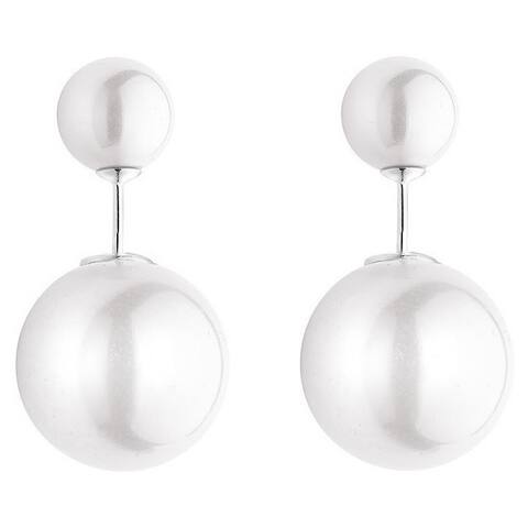 Pearlyta Sterling Silver White Shell Pearl Back and Front Earrings (8 - 14 mm)