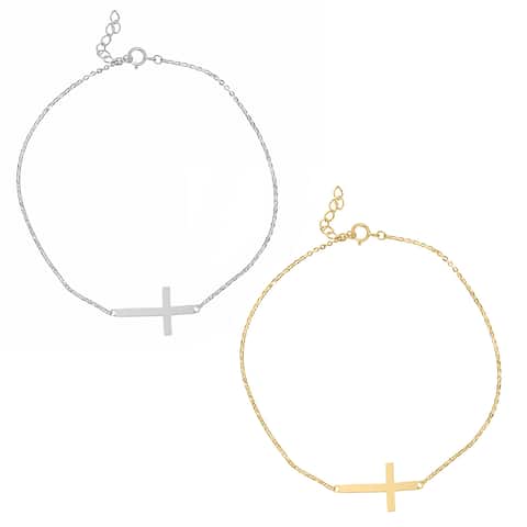 14k Yellow or White Gold Sideways Cross Chain Bracelet