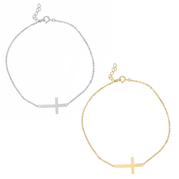 14k Yellow or White Gold Sideways Cross Chain Bracelet. Opens flyout.