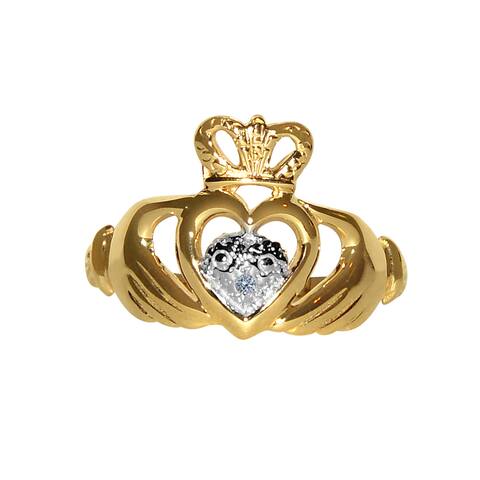 14k Two-tone Cubic Zirconia Accent Classic Claddagh Ring