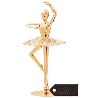 Matashi 24K Gold Plated Ballerina with Arm up with Genuine Matashi Crystals