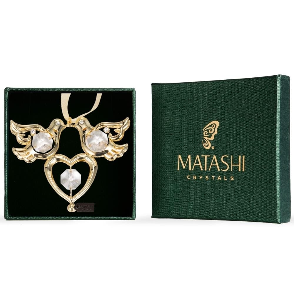 Matashi 24K Gold Plated Love Birds Ornament with Genuine Matashi Crystals