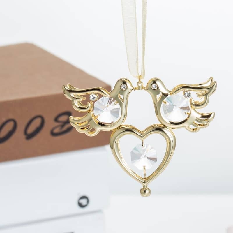 Matashi 24K Gold Plated Love Birds Ornament with Genuine Matashi Crystals