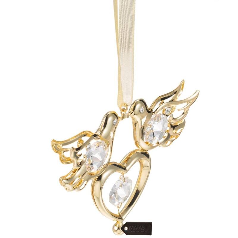 Matashi 24K Gold Plated Love Birds Ornament with Genuine Matashi Crystals