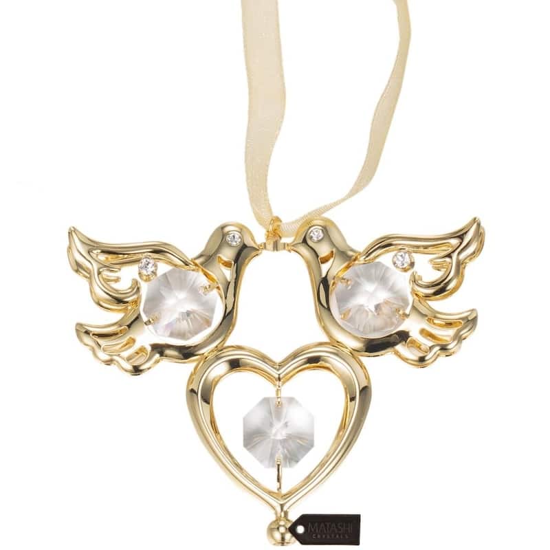 Matashi 24K Gold Plated Love Birds Ornament with Genuine Matashi Crystals