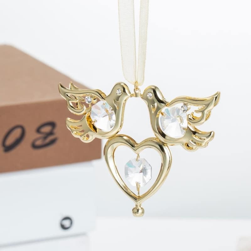 Matashi 24K Gold Plated Love Birds Ornament with Genuine Matashi Crystals