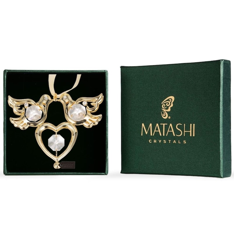 Matashi 24K Gold Plated Love Birds Ornament with Genuine Matashi Crystals