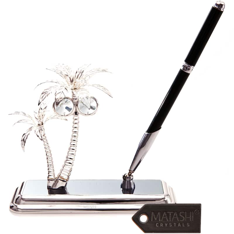 Matashi Silver Plated Palm Trees Pen Set with Genuine Matashi Crystals