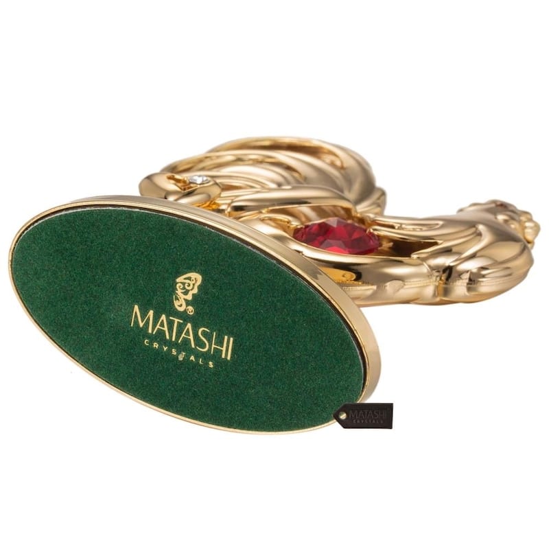 Matashi 24K Gold Plated Rooster Table Top with Red and Clear Genuine Matashi Crystals