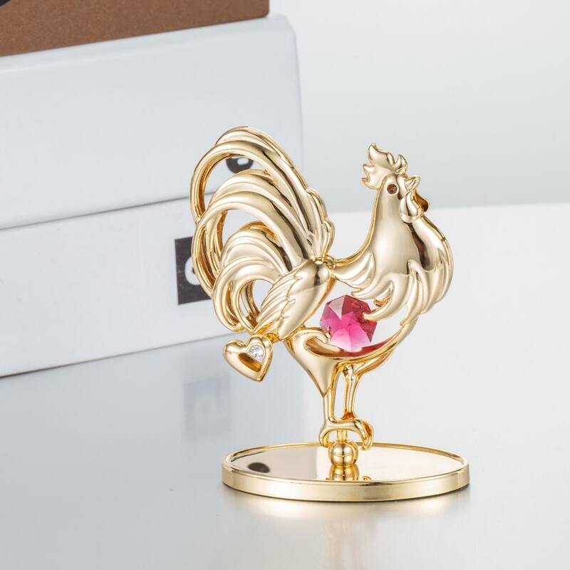 Matashi 24K Gold Plated Rooster Table Top with Red and Clear Genuine Matashi Crystals