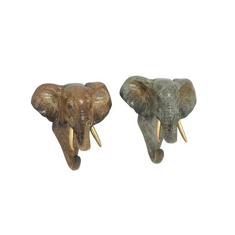 The Curated Nomad Merced Elephant Bust Wall Hooks (Set of 2)